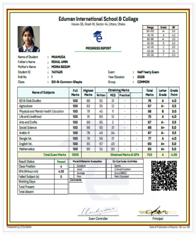 Eduman Exam Reult Single
