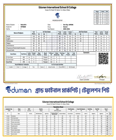 Eduman Grand Final Exam Marksheet & Tebulationsheet